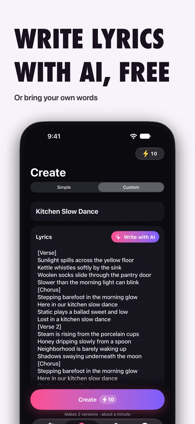 Write lyrics with AI, free