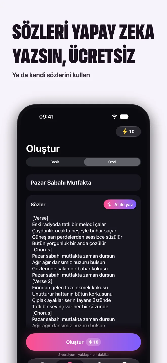 Sözleri yapay zekâ yazsın, ücretsiz